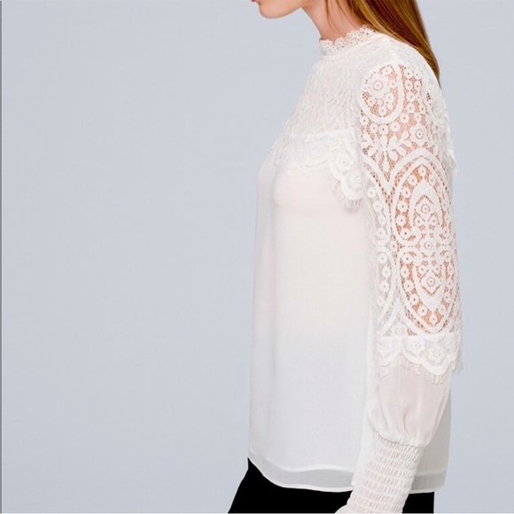 ⭐️ WHBM White Lace Blouse with Sheer Overlay ⭐️ - Picture 3 of 15